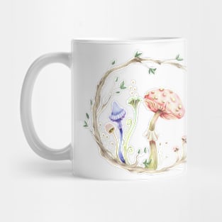 Whimsical drawing of colorful mushrooms Mug